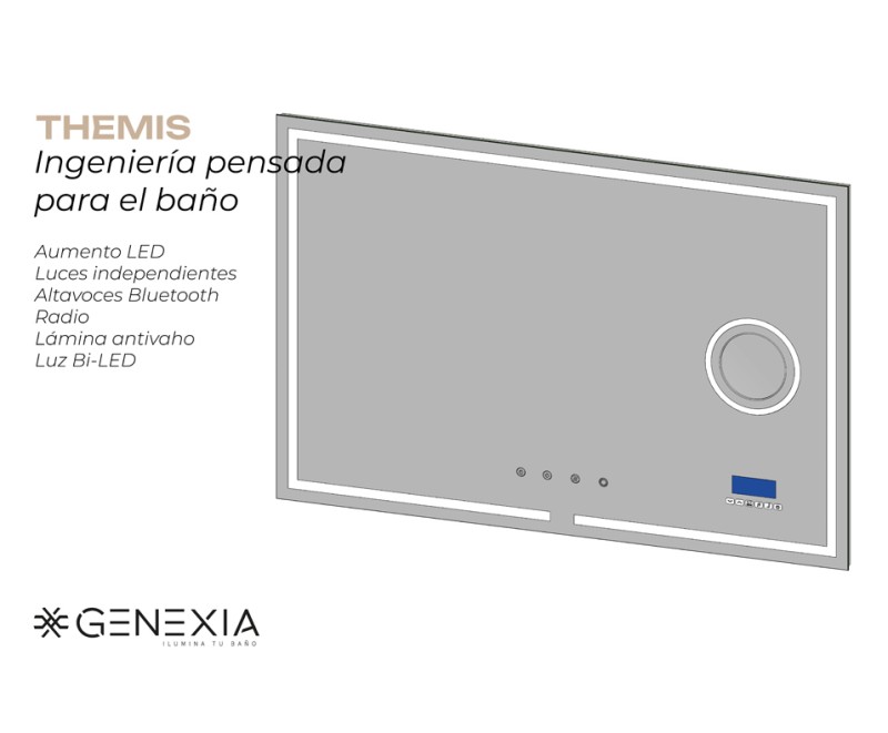THEMIS – Espejo de baño multifunción con iluminación dual y control táctil integrado